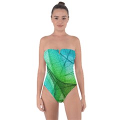 Sunlight Filtering Through Transparent Leaves Green Blue Tie Back One Piece Swimsuit by BangZart