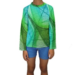 Sunlight Filtering Through Transparent Leaves Green Blue Kids  Long Sleeve Swimwear by BangZart