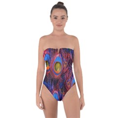 Pretty Peacock Feather Tie Back One Piece Swimsuit by BangZart
