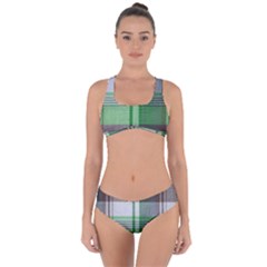 Plaid Fabric Texture Brown And Green Criss Cross Bikini Set by BangZart