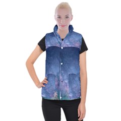 Galaxy Nebula Astro Stars Space Women s Button Up Puffer Vest by paulaoliveiradesign