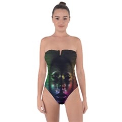 Digital Art Psychedelic Face Skull Color Tie Back One Piece Swimsuit