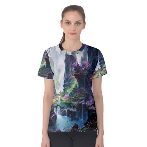 Fantastic World Fantasy Painting Women s Cotton Tee by BangZart