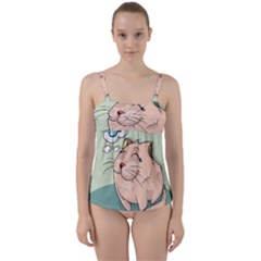 Cat Animal Fish Thinking Cute Pet Twist Front Tankini Set by Nexatart