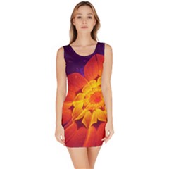 Royal Blue, Red, And Yellow Fractal Gerbera Daisy Bodycon Dress by jayaprime