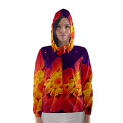 Royal Blue, Red, And Yellow Fractal Gerbera Daisy Hooded Wind Breaker (women) by jayaprime