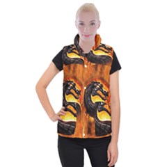 Dragon And Fire Women s Button Up Puffer Vest by BangZart