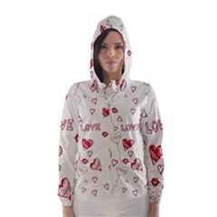 Pattern Hearts Kiss Love Lips Art Vector Hooded Wind Breaker (women) by BangZart