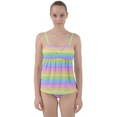 Cute Pastel Rainbow Stripes Twist Front Tankini Set by BangZart