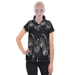 Gangsta Cat Women s Button Up Puffer Vest by Valentinaart