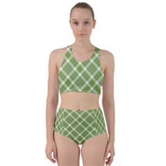 Green And White Diagonal Plaid Bikini Swimsuit Spa Swimsuit  by NorthernWhimsy