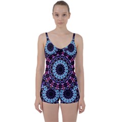 Kaleidoscope Mandala Purple Pattern Art Tie Front Two Piece Tankini by paulaoliveiradesign