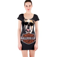 Bulldog Biker Short Sleeve Bodycon Dress by Valentinaart