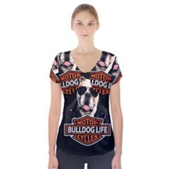 Bulldog Biker Short Sleeve Front Detail Top by Valentinaart