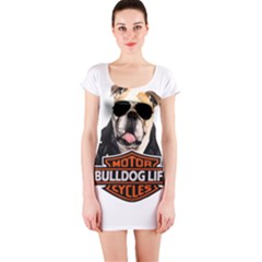 Bulldog Biker Short Sleeve Bodycon Dress by Valentinaart