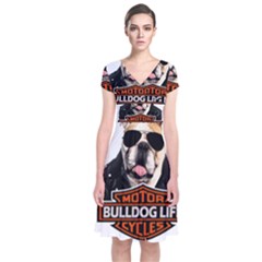 Bulldog Biker Short Sleeve Front Wrap Dress by Valentinaart