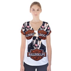 Bulldog Biker Short Sleeve Front Detail Top by Valentinaart