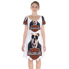 Bulldog Biker Short Sleeve Bardot Dress by Valentinaart
