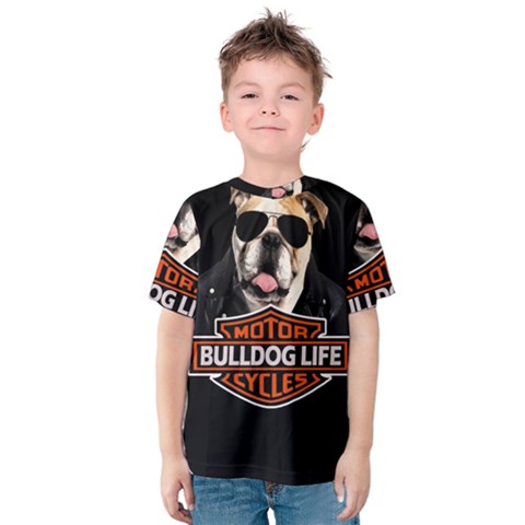 Bulldog Biker Kids  Cotton Tee by Valentinaart