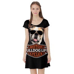 Bulldog Biker Short Sleeve Skater Dress by Valentinaart