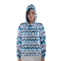 Baby Blue Chevron Grunge Hooded Wind Breaker (women) by designworld65