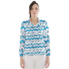 Baby Blue Chevron Grunge Wind Breaker (women) by designworld65