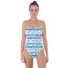 Baby Blue Chevron Grunge Tie Back One Piece Swimsuit by designworld65