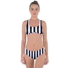 Black And White Stripes Criss Cross Bikini Set by designworld65