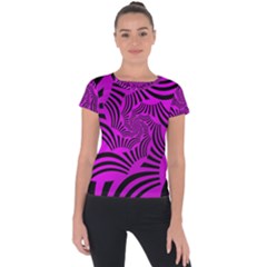 Black Spral Stripes Pink Short Sleeve Sports Top  by designworld65