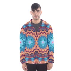 Blue Feather Mandala Hooded Wind Breaker (men) by designworld65