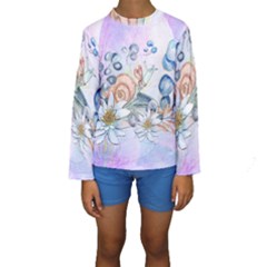 Snail And Waterlily, Watercolor Kids  Long Sleeve Swimwear by FantasyWorld7