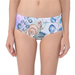 Snail And Waterlily, Watercolor Mid-waist Bikini Bottoms by FantasyWorld7