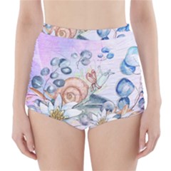 Snail And Waterlily, Watercolor High-waisted Bikini Bottoms by FantasyWorld7