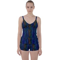 Stylish Colorful Strips Tie Front Two Piece Tankini