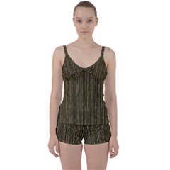 Stylish Golden Strips Tie Front Two Piece Tankini by gatterwe
