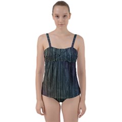 Stylish Rainbow Strips Twist Front Tankini Set by gatterwe