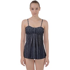 Stylish Silver Strips Babydoll Tankini Set by gatterwe