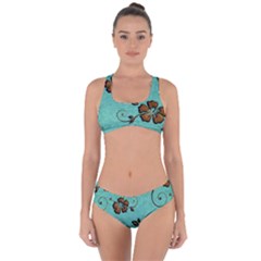 Chocolate Background Floral Pattern Criss Cross Bikini Set by Nexatart