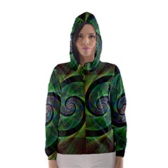 Green Spiral Fractal Wired Hooded Wind Breaker (women) by Nexatart