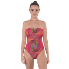 Red Spiral Swirl Pattern Seamless Tie Back One Piece Swimsuit by Nexatart