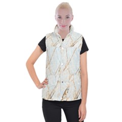 Marble Texture White Pattern Surface Effect Women s Button Up Puffer Vest by Nexatart