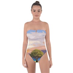 Landscape Tie Back One Piece Swimsuit by Valentinaart