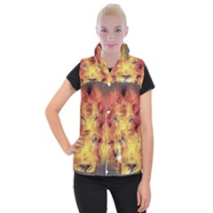 Fractal Lion Women s Button Up Puffer Vest by Nexatart