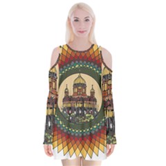 Building Mandala Palace Velvet Long Sleeve Shoulder Cutout Dress by Nexatart