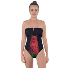 Watermelon Cat Tie Back One Piece Swimsuit by Valentinaart