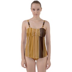 Brown Verticals Lines Stripes Colorful Twist Front Tankini Set by Mariart