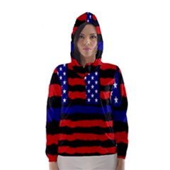 Flag American Line Star Red Blue White Black Beauty Hooded Wind Breaker (women) by Mariart