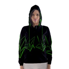 Origami Light Bird Neon Green Black Hooded Wind Breaker (women) by Mariart