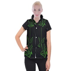 Origami Light Bird Neon Green Black Women s Button Up Puffer Vest by Mariart