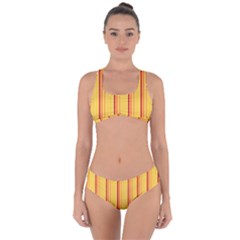 Red Orange Lines Back Yellow Criss Cross Bikini Set by Mariart